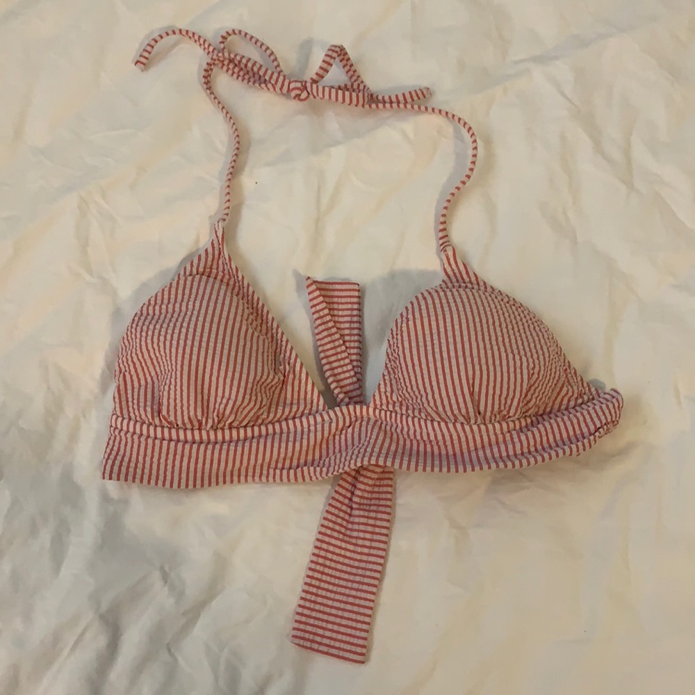 J Crew Seersucker Bikini top with tie back